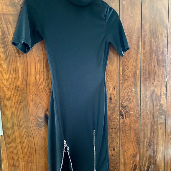Zipper split ribbed body-con mini dress - Picture 2 of 2